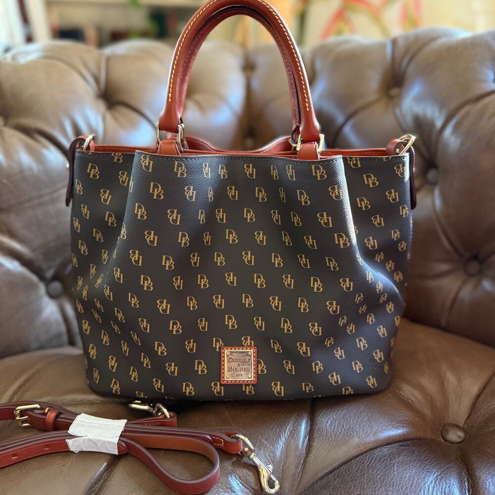 Dooney & Bourke Gretta Brenna Satchel Brown T-Moro DB Monogram Crossbody Tote